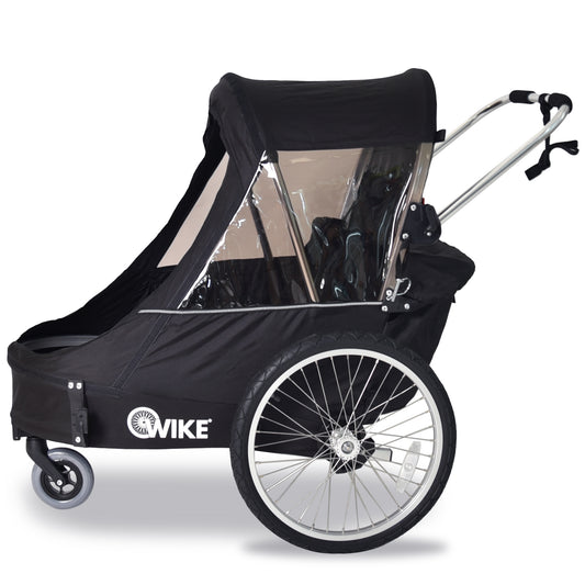 Wike Premium Double Children's Bike Trailer (Black) - includes Stroller & Jogging Kit