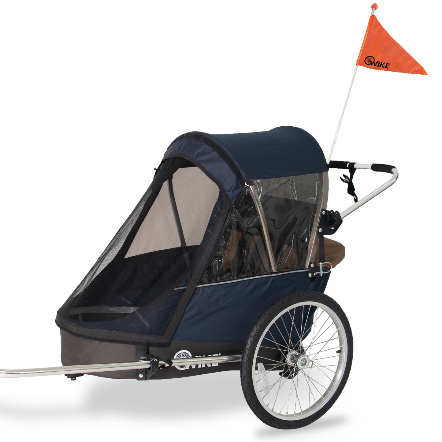 Wike Premium Double Children's Bike Trailer (Navy / Brown) - includes Stroller & Jogging Kit