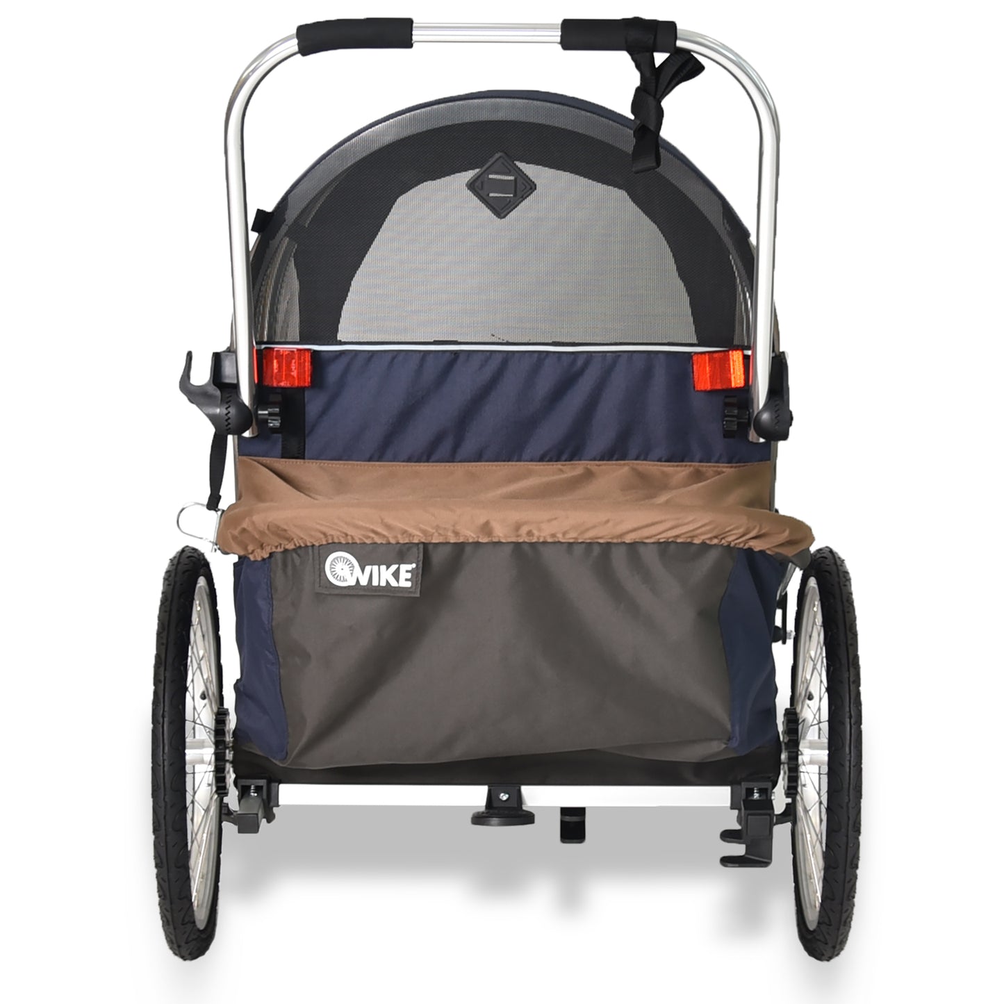 Wike Premium Double Children's Bike Trailer (Navy / Brown) - includes Stroller & Jogging Kit