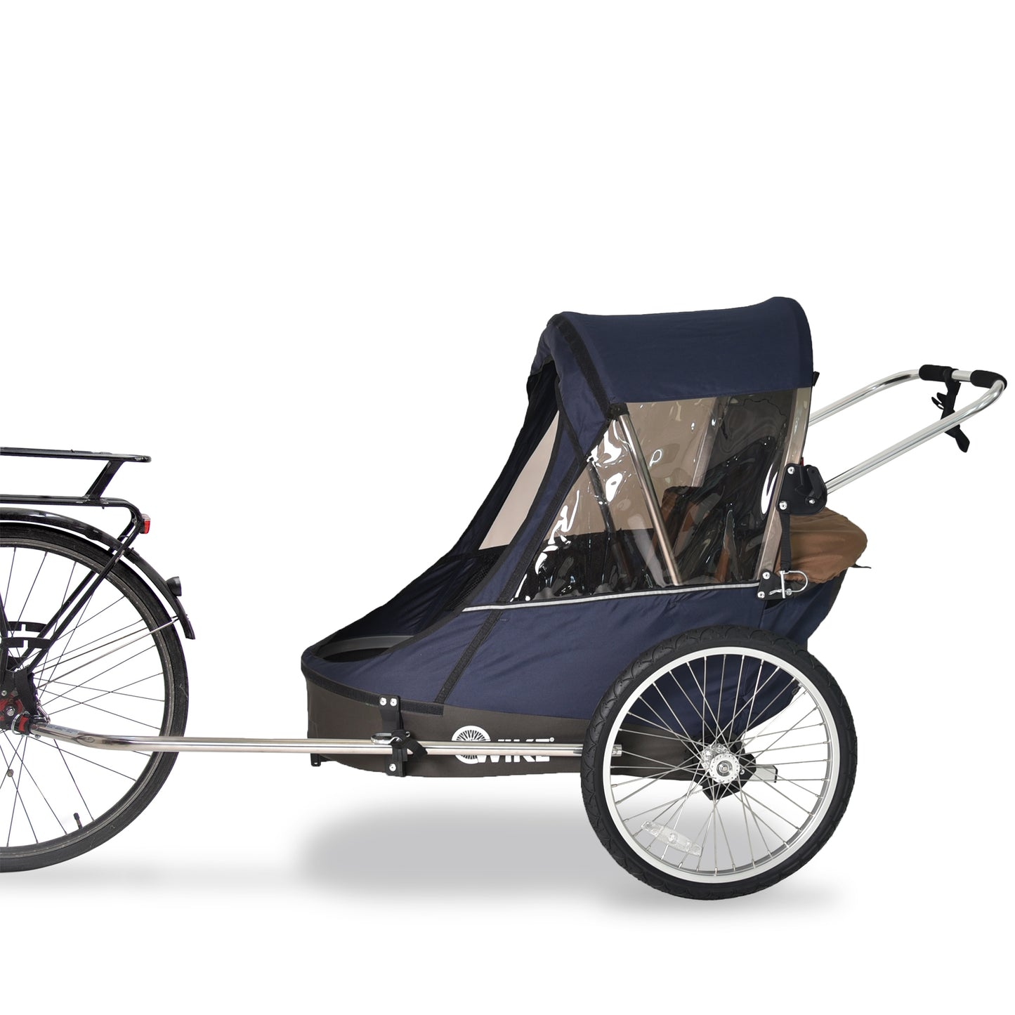 Wike Premium Double Children's Bike Trailer (Navy / Brown) - includes Stroller & Jogging Kit