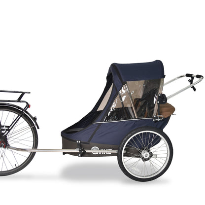 Wike Premium Double Children's Bike Trailer (Navy / Brown) - includes Stroller & Jogging Kit