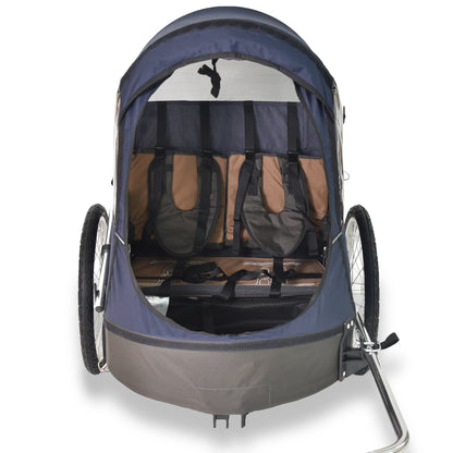 Wike Premium Double Children's Bike Trailer (Navy / Brown) - includes Stroller & Jogging Kit