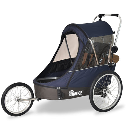 Wike Premium Double Children's Bike Trailer (Navy / Brown) - includes Stroller & Jogging Kit