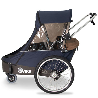 Wike Premium Double Children's Bike Trailer (Navy / Brown) - includes Stroller & Jogging Kit